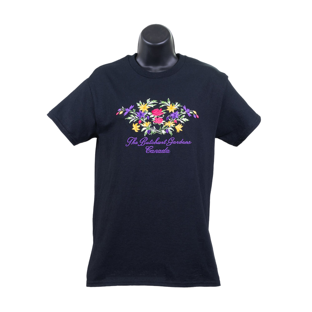 LADIES EMBROIDERED FLORAL BLACK T SHIRT