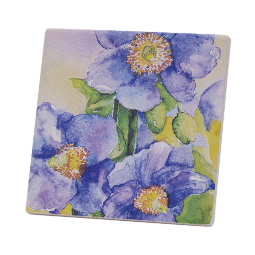 COASTER ABSORB BLUE POPPY WATERCOLOUR