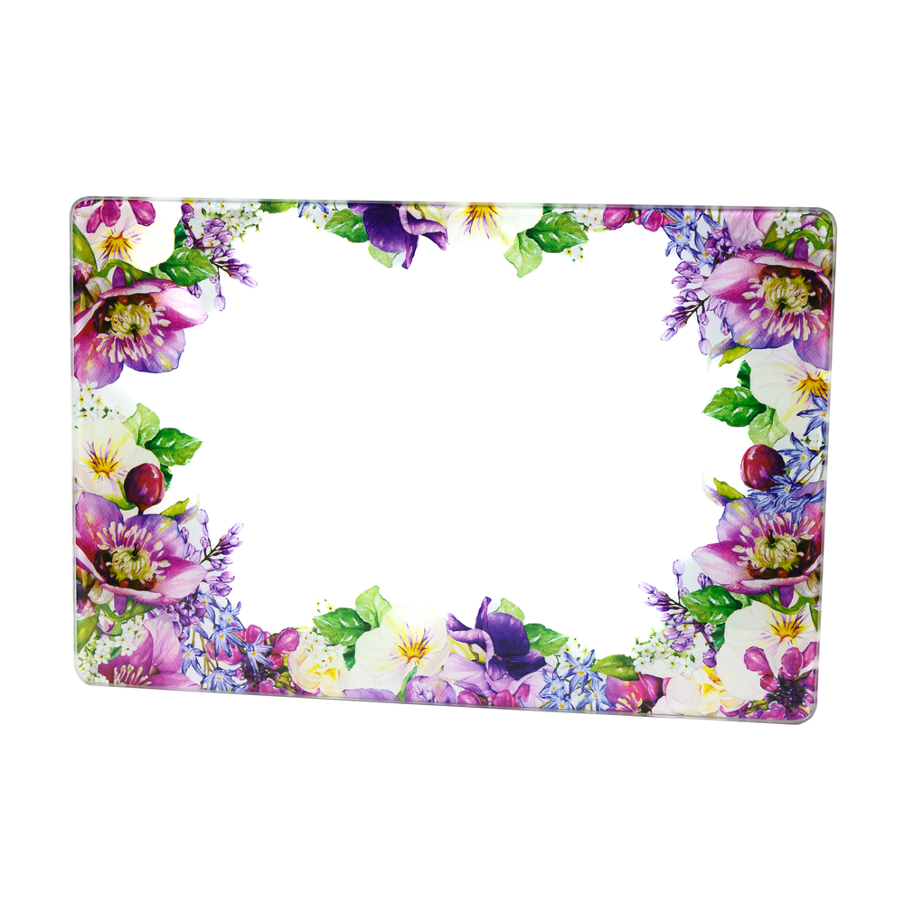 CUTTING BOARD GLASS PURPLE FLORAL