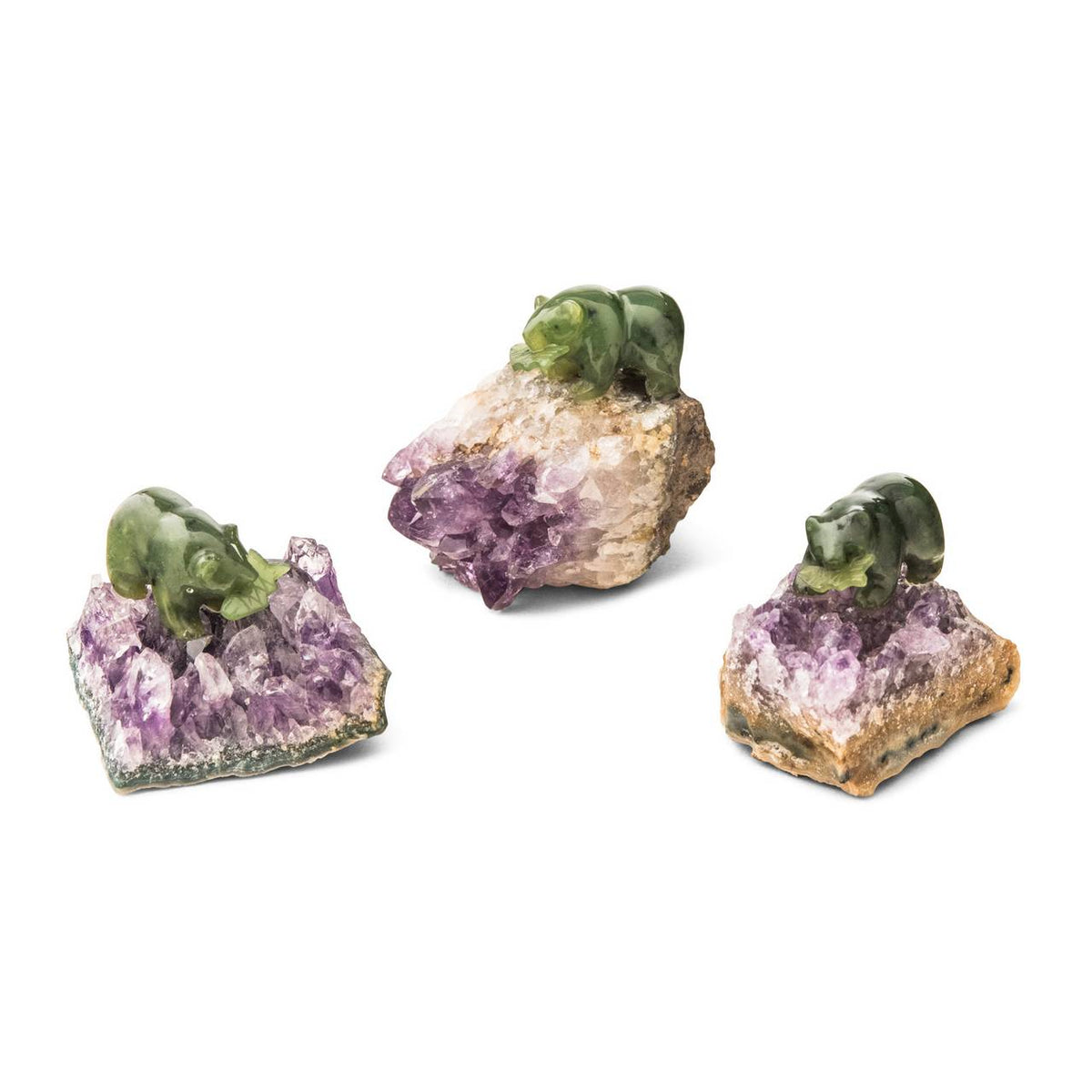 FIGURINE JADE BEAR ON AMETHYST 1"