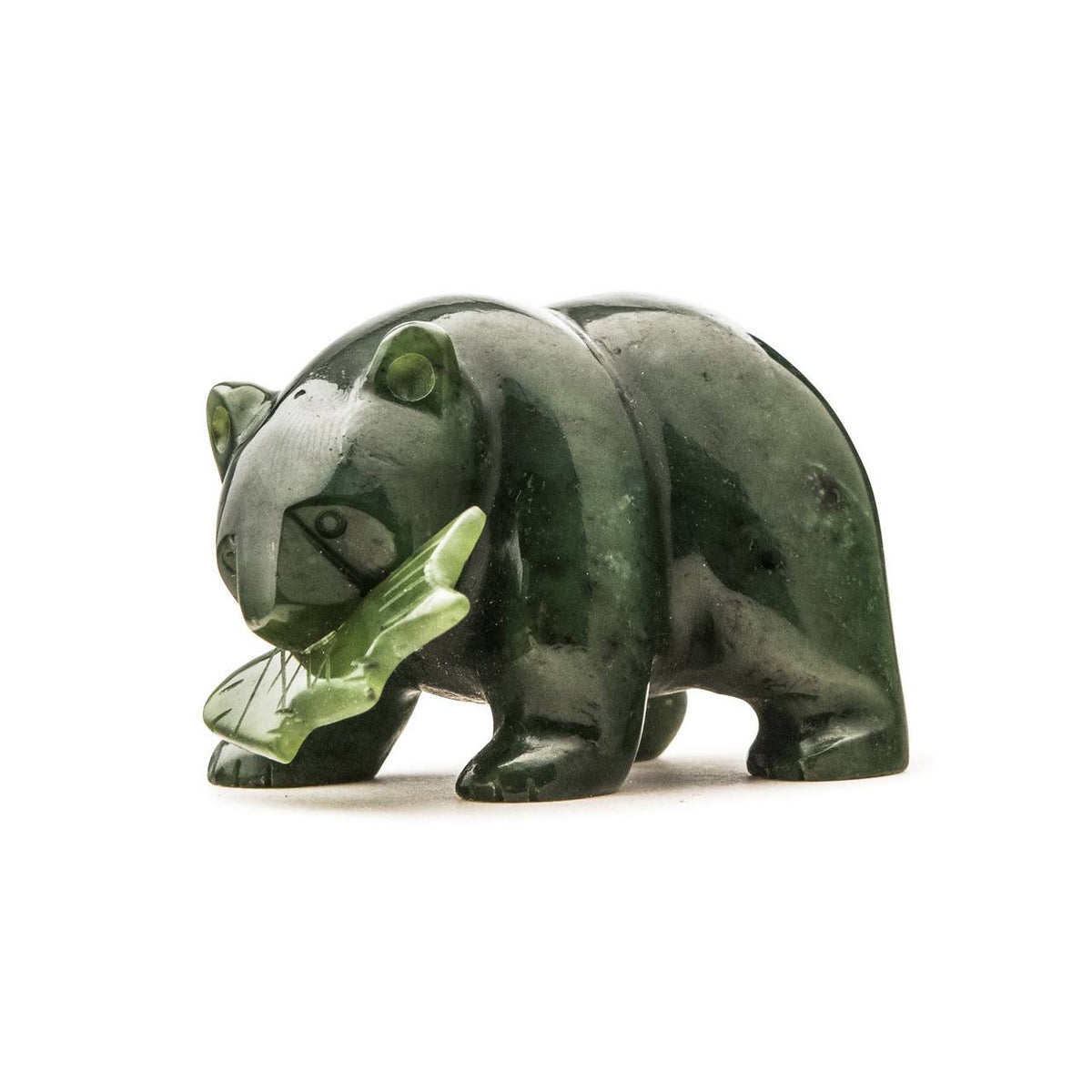 FIGURINE JADE BEAR WITH FISH 2"