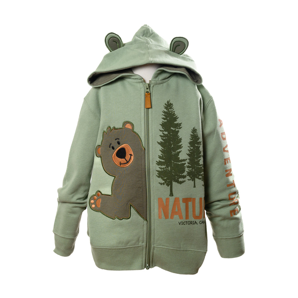 CHILDRENS BEAR GREEN FLEECE HOODY