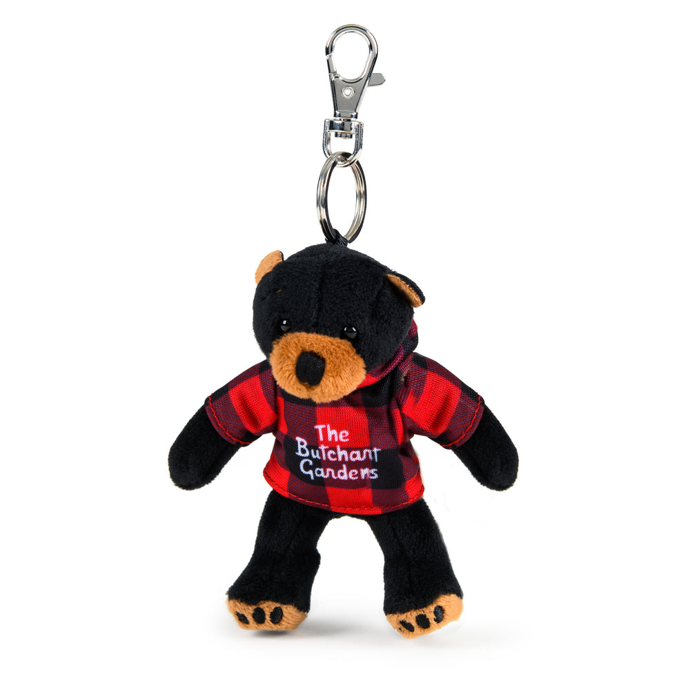 KEYRING BUTCHART GARDENS PLUSH PLAID BLACK BEAR