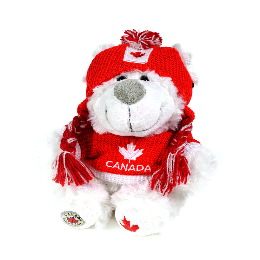 PLUSH CANADA BEAR WHITE TOQUE