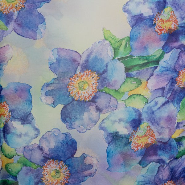 SCARF BLUE POPPY WATERCOLOUR CHIFFON
