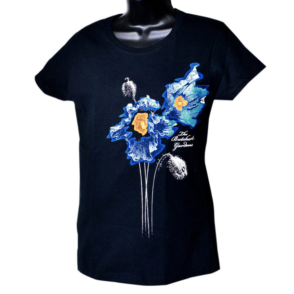 LADIES BLACK BLUE POPPY T SHIRT