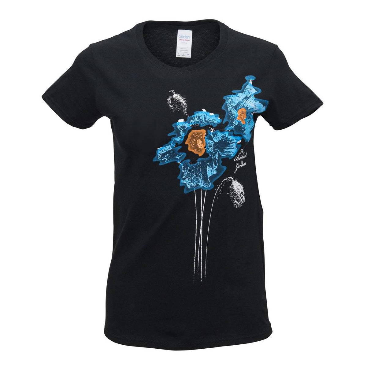LADIES BLUE POPPY BLACK T SHIRT